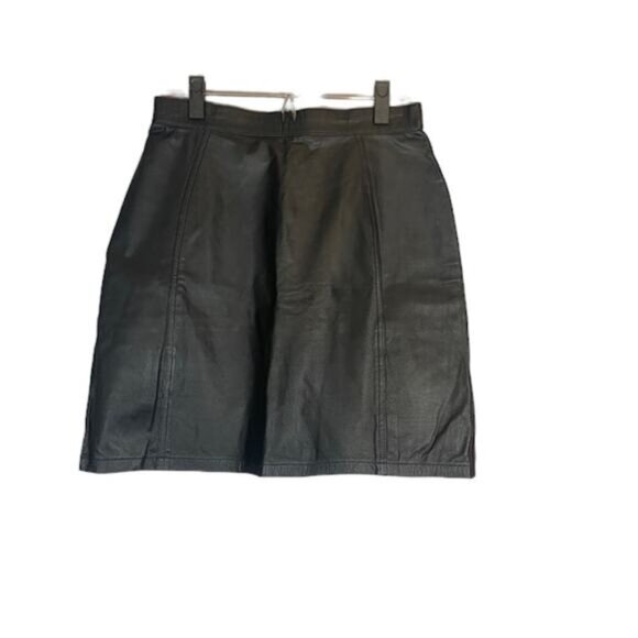 Unique Black Genuine Leather Pencil Straight Flirty Skirt Women Sz 14 VTG - Picture 2 of 6